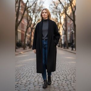 Vintage Samantha Taylor Black 100% Wool Long Coat Minimalist 90s Coat Size 12